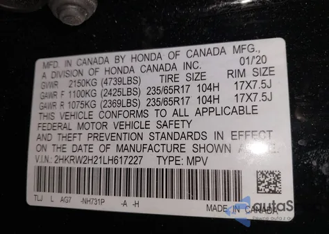 2020 Honda Cr-V Awd Lx from USA, damaged, VIN 2HKRW2H21LH617227